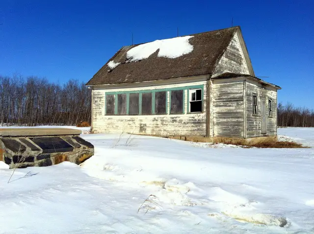 Dobrowody one-room schoolhouse in winter